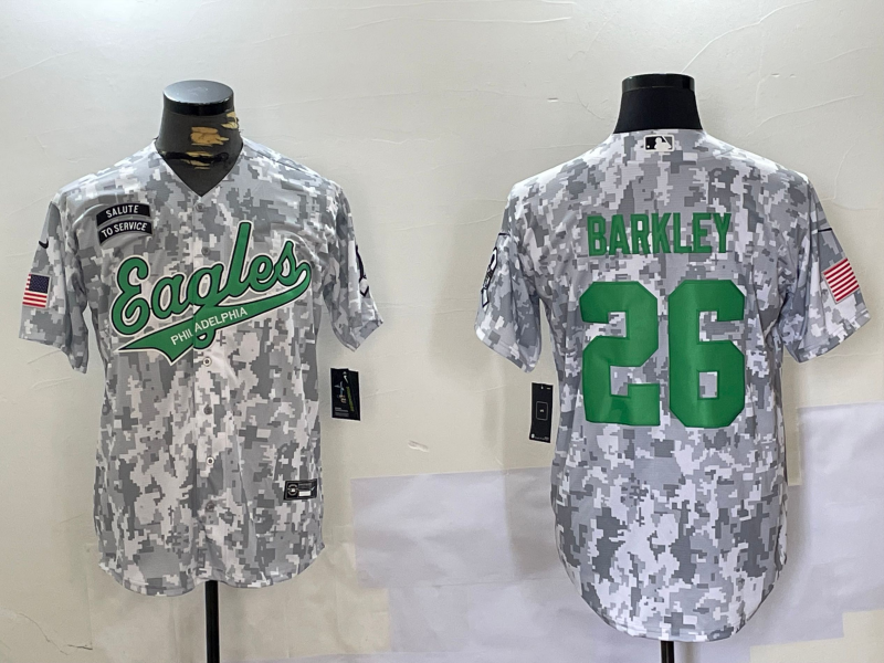 Men's Philadelphia Eagles Saquon Barkley Arctic Camo 2024 Salute to Service Player Jersey