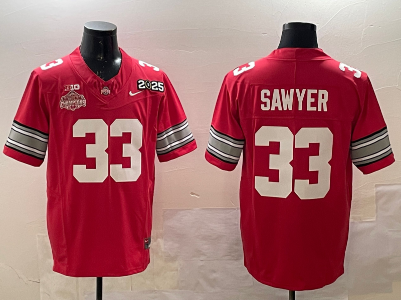 Men's Ohio State Buckeyes Jack Sawyer Red 2025 CFP Final National Champions Patch F.U.S.E. Jersey