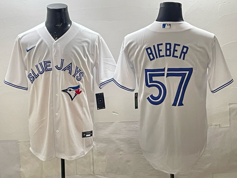 Men's Toronto Blue Jays Shane Bieber White Home Limited Player Jersey