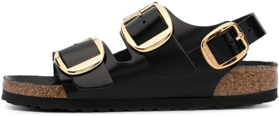 Birkenstock Milano Big Buckle Natural Leather 1024211 Narrow Fit High Shine Black Sandals