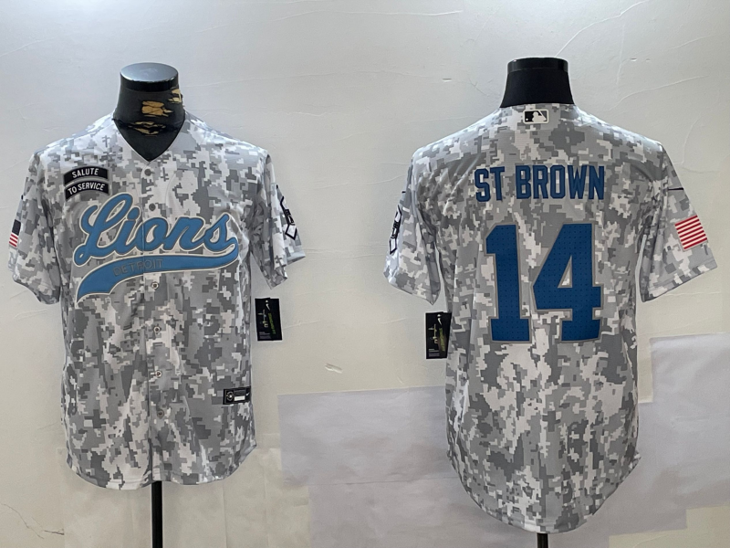 Men's Detroit Lions Amon-Ra St. Brown Arctic Camo 2024 Salute to Service Player Jersey