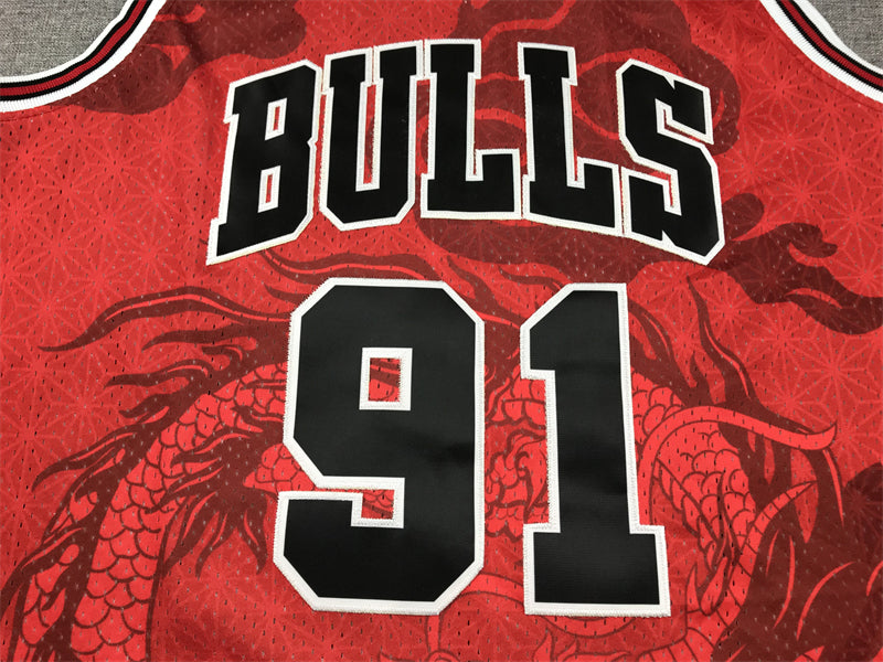 Men's Chicago Bulls Dennis Rodman Red Year of Dragon Edition Swingman Jersey