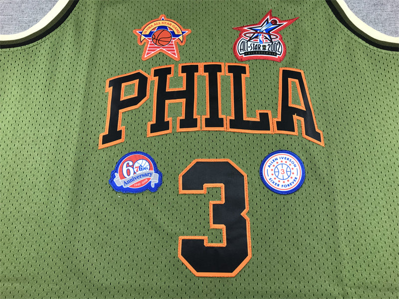 Men's Philadelphia 76ers Allen Iverson Army Green 1996-97 Hardwood Classics Swingman Jersey