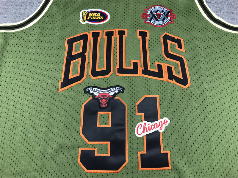 Men's Chicago Bulls Dennis Rodman Army Green 1997-98 Hardwood Classics Swingman Jersey