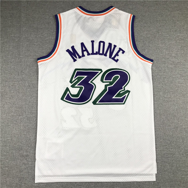 Men's Utah Jazz Karl Malone White 1996-97 Hardwood Classics Swingman Jersey