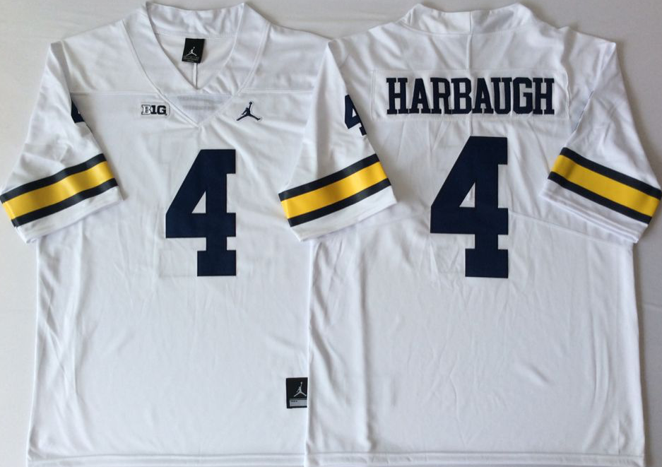 Men's Michigan Wolverines Jim Harbaugh White Alumni Player Game Jersey