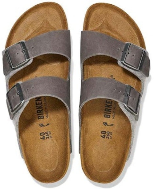 Birkenstock Arizona 1025735 Leather Textile Felt Narrow Fit Light Grey Slide Sandals