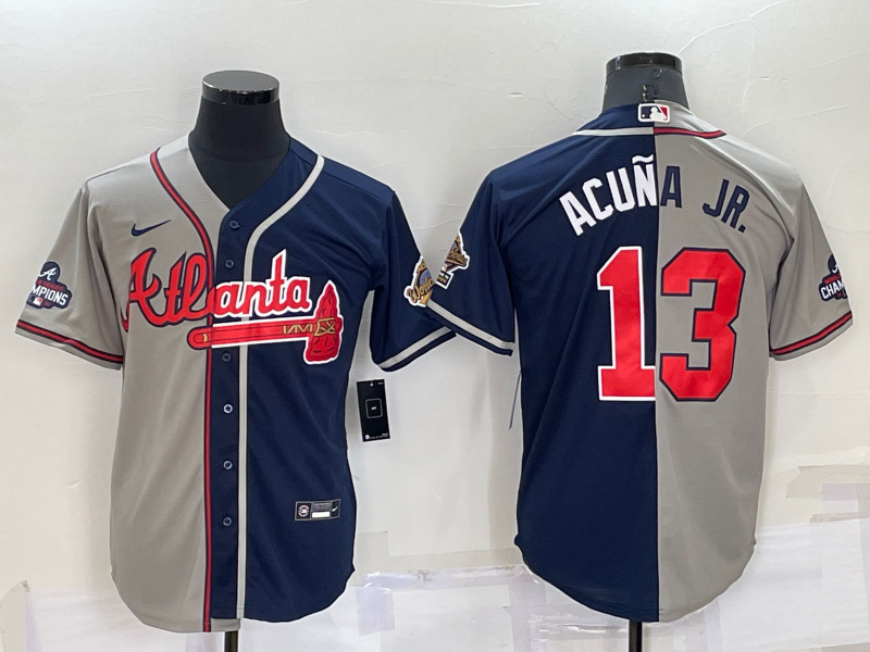 Men's Atlanta Braves Ronald Acuna Jr. Navy/Gray Stitched Jersey