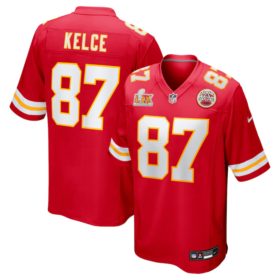 Men's Kansas City Chiefs Travis Kelce Red Super Bowl LIX Game Jersey