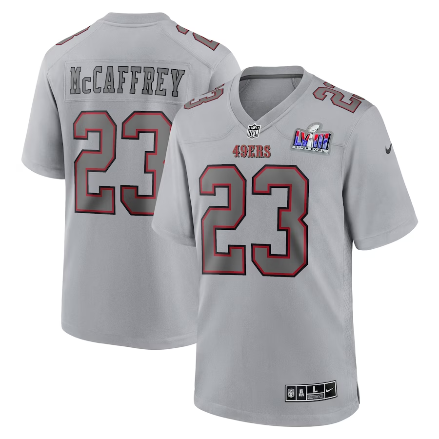 Men's San Francisco 49ers Christian McCaffrey Gray Super Bowl LVIII Atmosphere Fashion Game Jersey