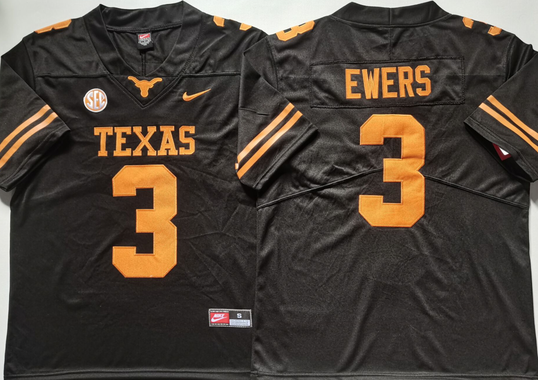 Men's Texas Longhorns Quinn Ewers Black Player Jersey