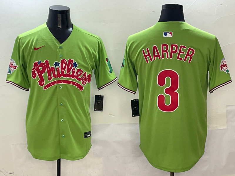 Men's Philadelphia Phillies Bryce Harper Green Game Jersey
