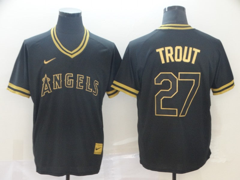 Men's Los Angeles Angels Mike Trout Black Printed Baseball Jersey