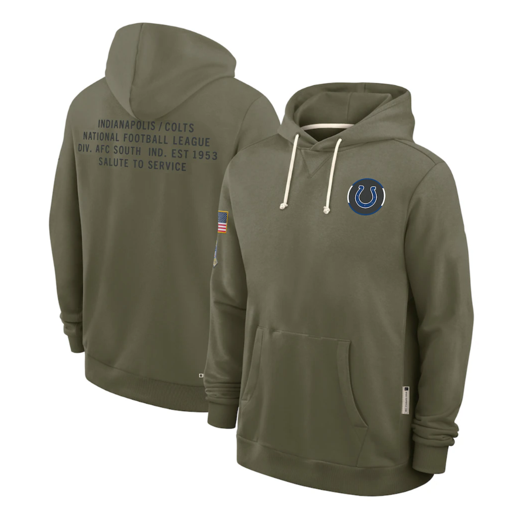 Men's Indianapolis Colts Olive 2025 Salute to Service Sideline Standard Issue Dri-FIT Hoodie