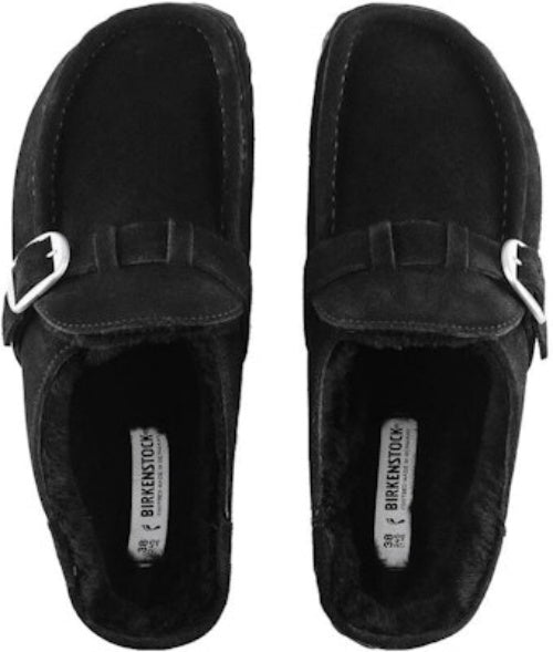 Birkenstock Buckley Shearling Suede Leather 1018126 Narrow Fit Black Sandals