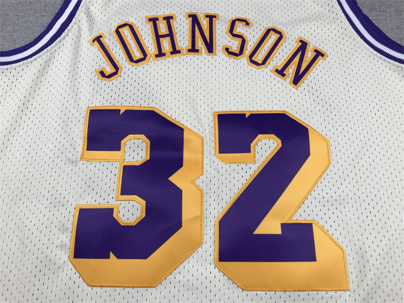 Men's Los Angeles Lakers Magic Johnson Cream Hardwood Classics Swingman Jersey