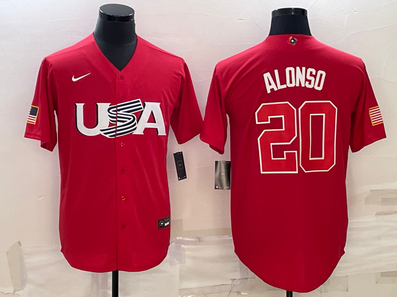 Men's 2023 World Baseball Classic Pete Alonso USA Red Jersey