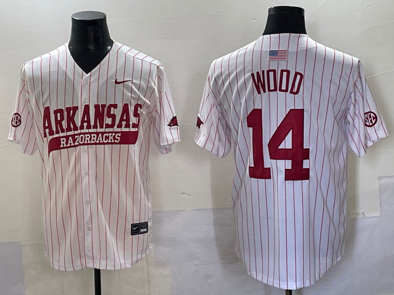 Men's Arkansas Razorbacks Gage Wood White Replica Player Jersey