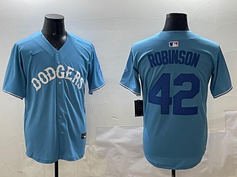 Men's Los Angeles Dodgers Jackie Robinson Light Blue Replica Player Jersey