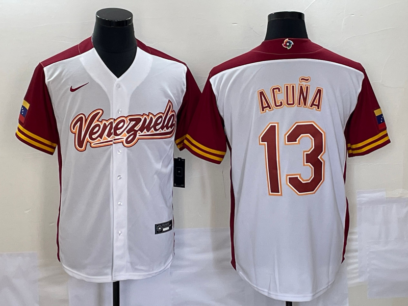 Men's 2023 World Baseball Classic Ronald Acu?a Jr. Venezuela White Jersey