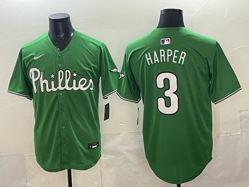 Men's Philadelphia Phillies Bryce Harper Green Game Player Jersey
