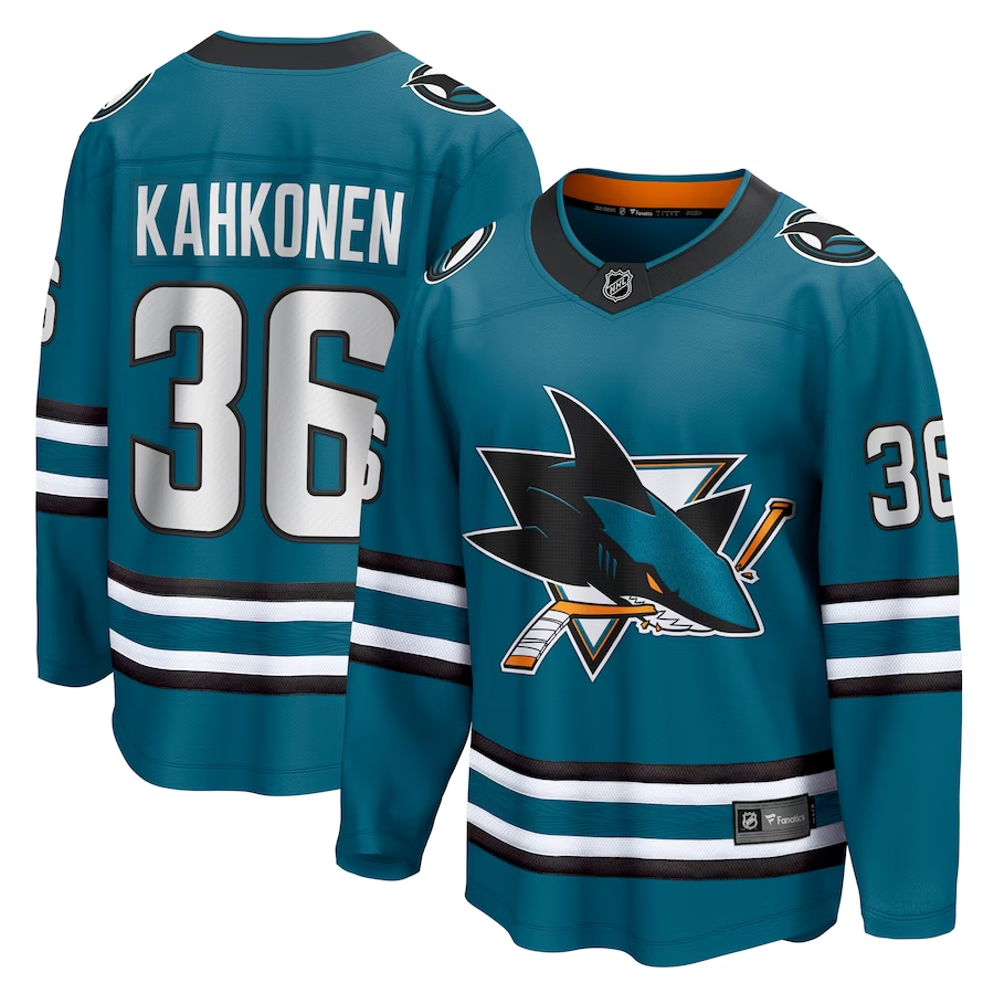 Men's San Jose Sharks Kaapo Kahkonen Teal Breakaway Jersey