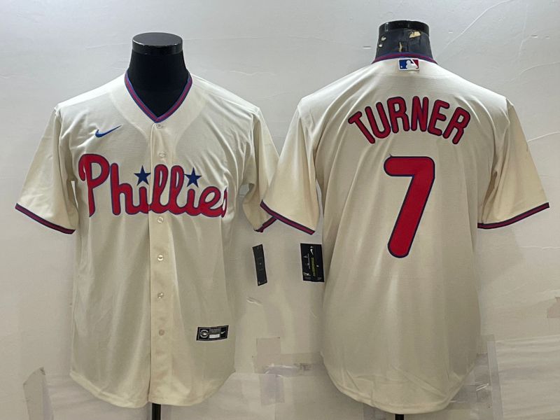 Men's Philadelphia Phillies Trea Turner Beige Replica Player Jersey