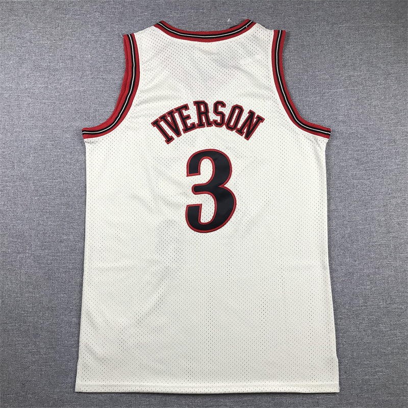 Men's Philadelphia 76ers Allen Iverson Cream Chainstitch Swingman Jersey