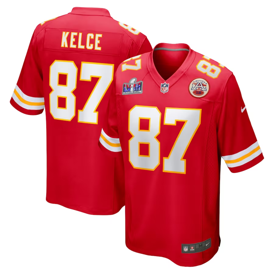 Men's Kansas City Chiefs Travis Kelce Red Super Bowl LVIII Game Jersey
