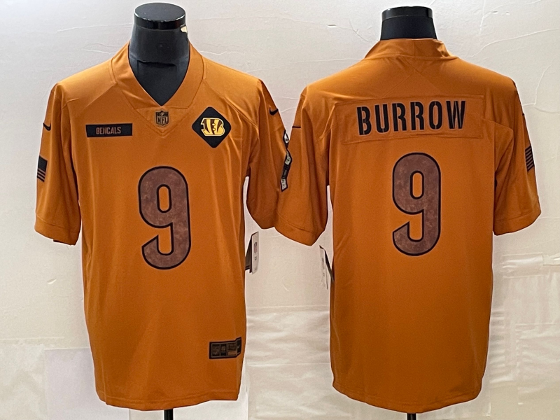Men's Cincinnati Bengals Joe Burrow Brown 2023 Salute To Service Limited Jersey