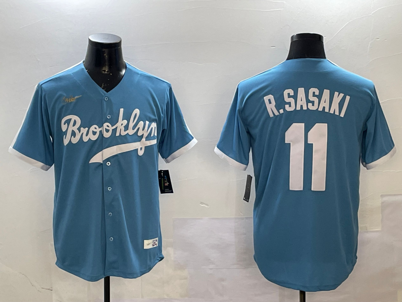 Men's Los Angeles Dodgers Roki Sasaki Light Blue Cooperstown Collection Player Jersey