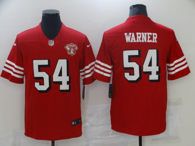Men's San Francisco 49ers Fred Warner Red 75th Anniversary Game Jersey