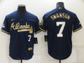 Men's Atlanta Braves Dansby Swanson Navy Fashion Stitched Jersey