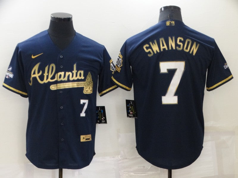 Men's Atlanta Braves Dansby Swanson Navy Fashion Stitched Jersey