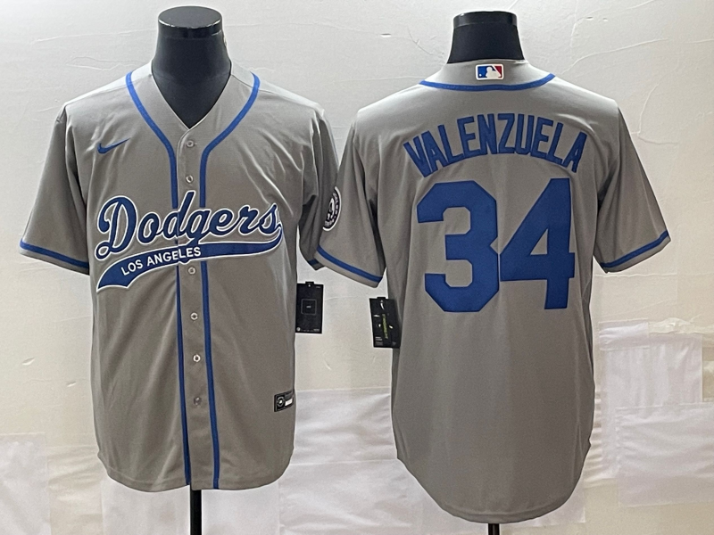 Men's Los Angeles Dodgers Fernando Valenzuela Gray Player Jersey Joint Edition