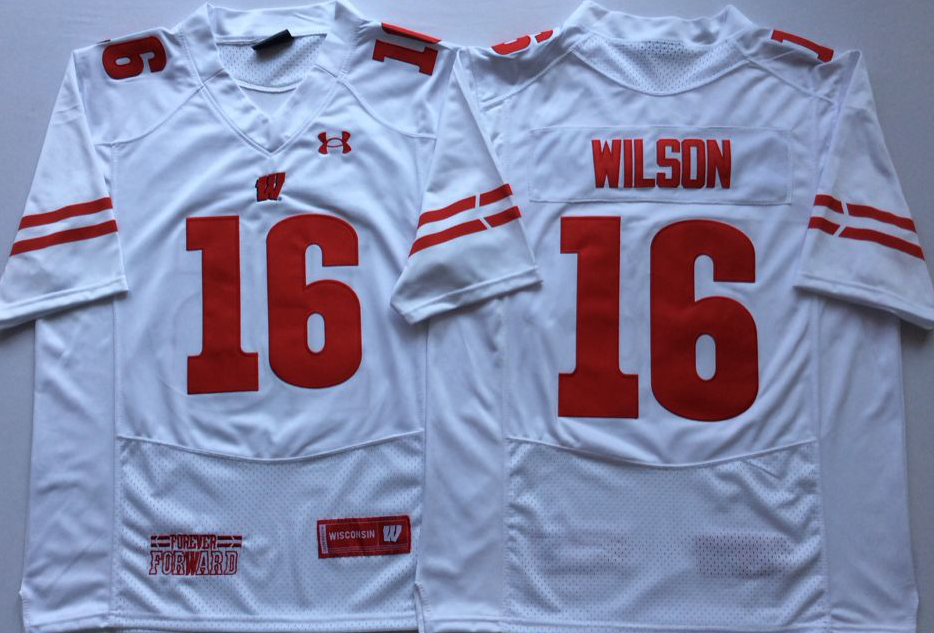 Men's Wisconsin Badgers Russell Wilson White Player Game Jersey
