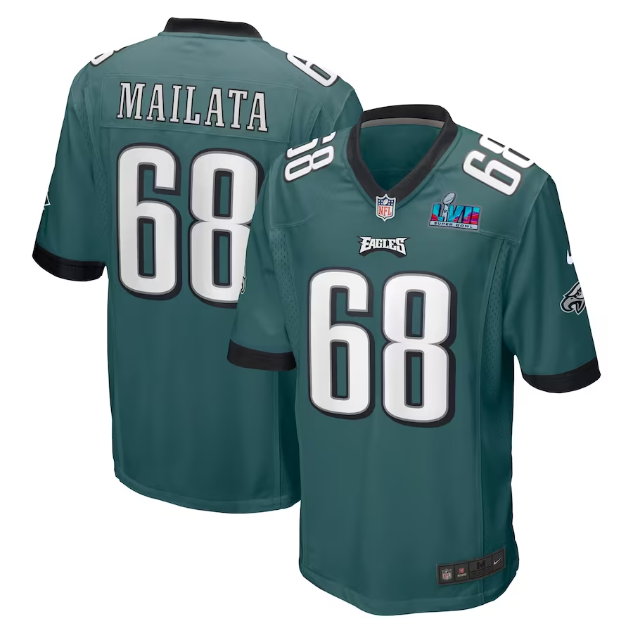 Men's Philadelphia Eagles Jordan Mailata Midnight Green Super Bowl LVII Patch Game Jersey