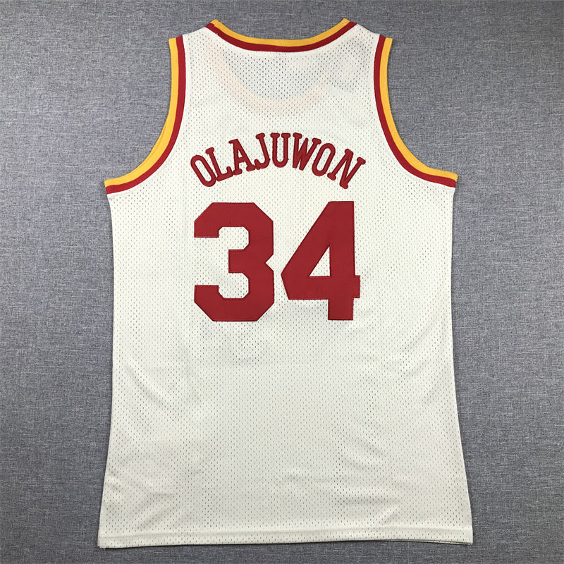 Men's Houston Rockets Hakeem Olajuwon Cream Chainstitch Swingman Jersey