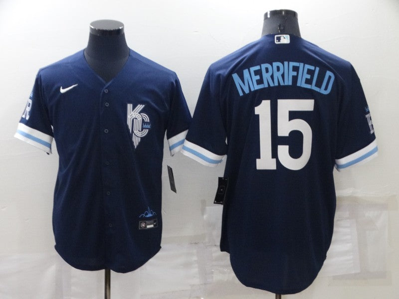 Men's Kansas City Royals Whit Merrifield Navy Replica Baseball Jersey