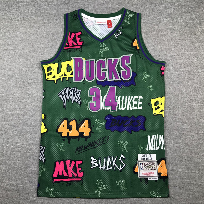 Men's Milwaukee Bucks Ray Allen Green Swingman Player Jersey - Graffiti Edition