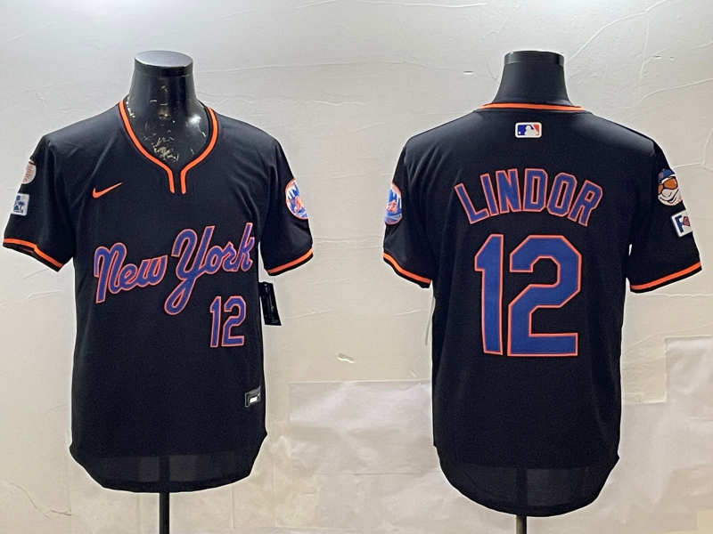Men's New York Mets Francisco Lindor Black Replica Player Jersey
