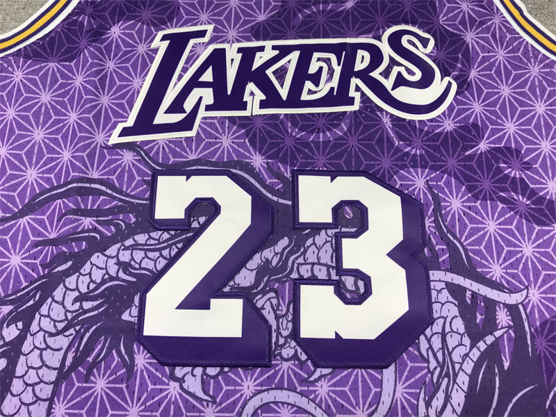 Men's Los Angeles Lakers LeBron James Purple Year of Dragon Edition Swingman Jersey