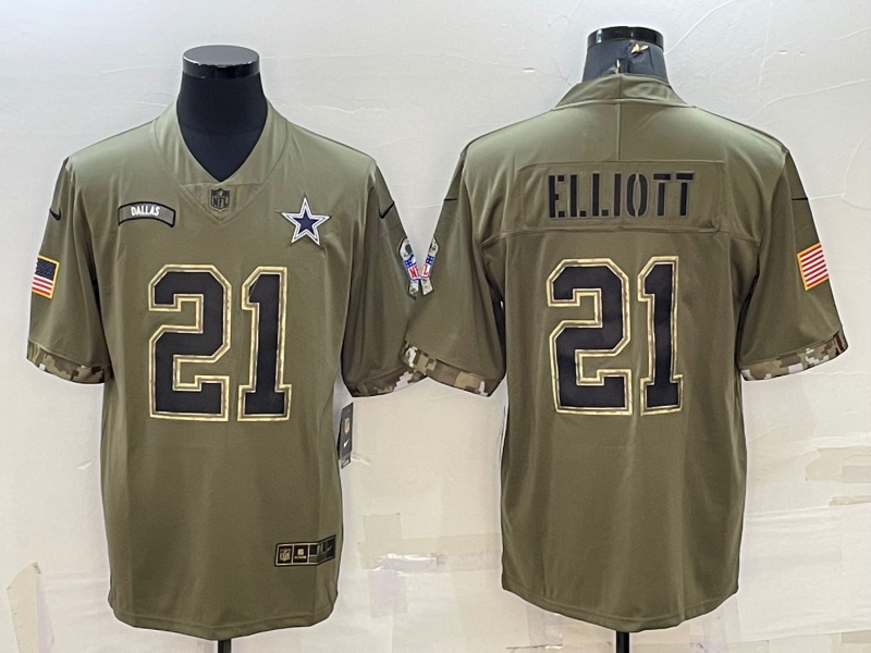 Men's Dallas Cowboys Ezekiel Elliott Olive 2022 Salute To Service Limited Jersey
