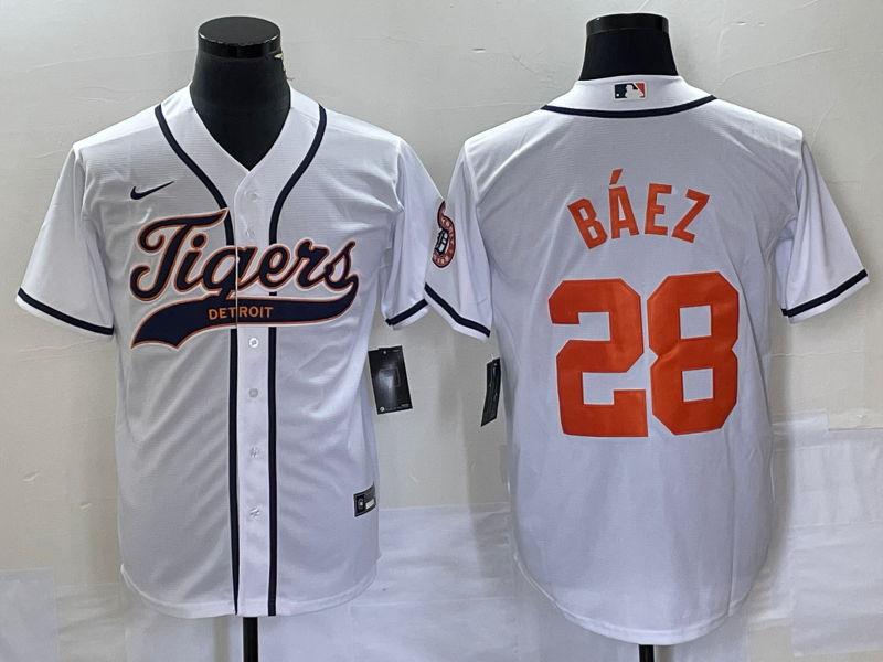 Men's Detroit Tigers Javier Baez White Replica Player Jersey Joint Edition