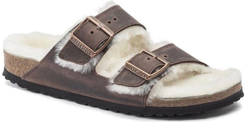 Birkenstock Arizona Shearling Waxy Leather Oiled Habana 1021049 Narrow Fit Brown Sandals
