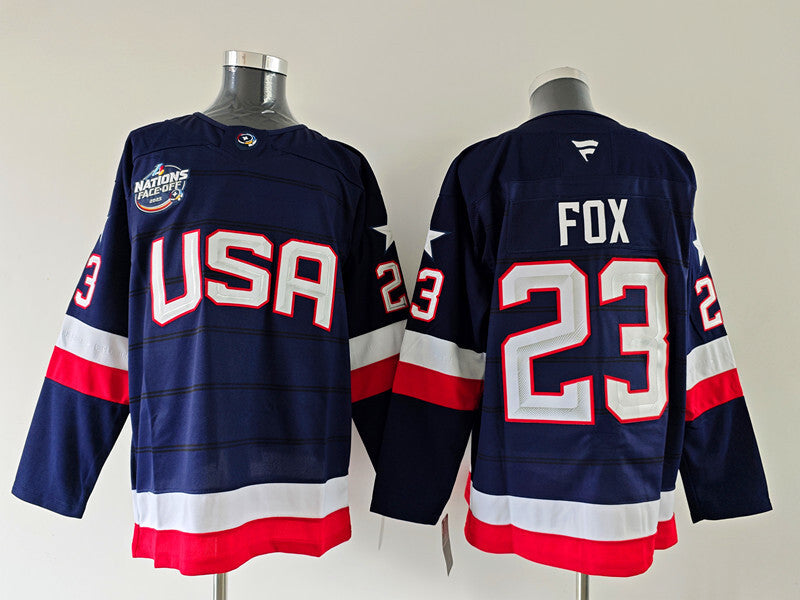 Men's United States 2025 4 Nations Face-Off Adam Fox Fanatics Navy Breakaway Jersey