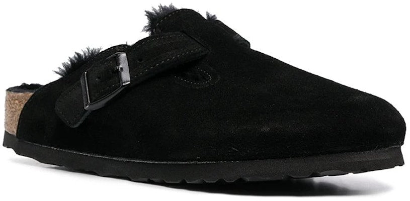 Birkenstock Boston 259883 Wool Black Leather Sandals