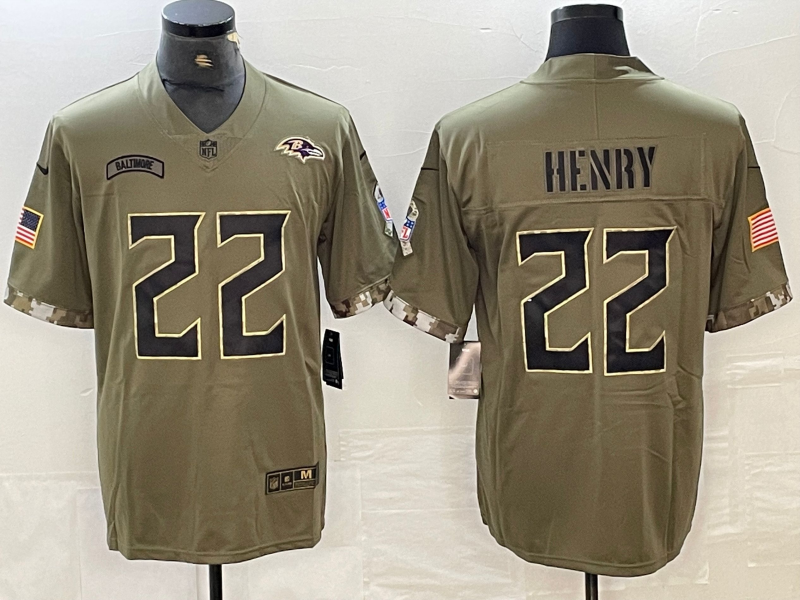 Men's Baltimore Ravens Derrick Henry Olive 2022 Salute To Service Limited Jersey