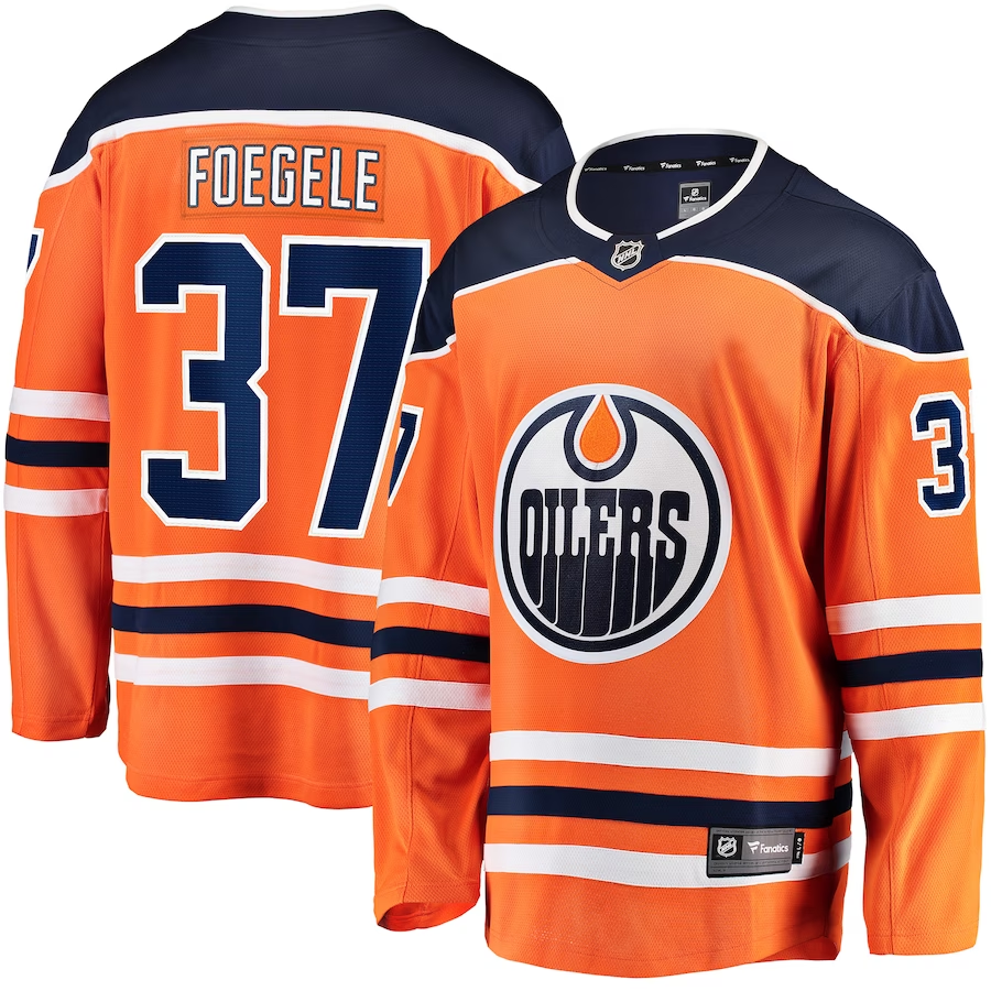 Men's Edmonton Oilers Warren Foegele Orange Home Breakaway Jersey