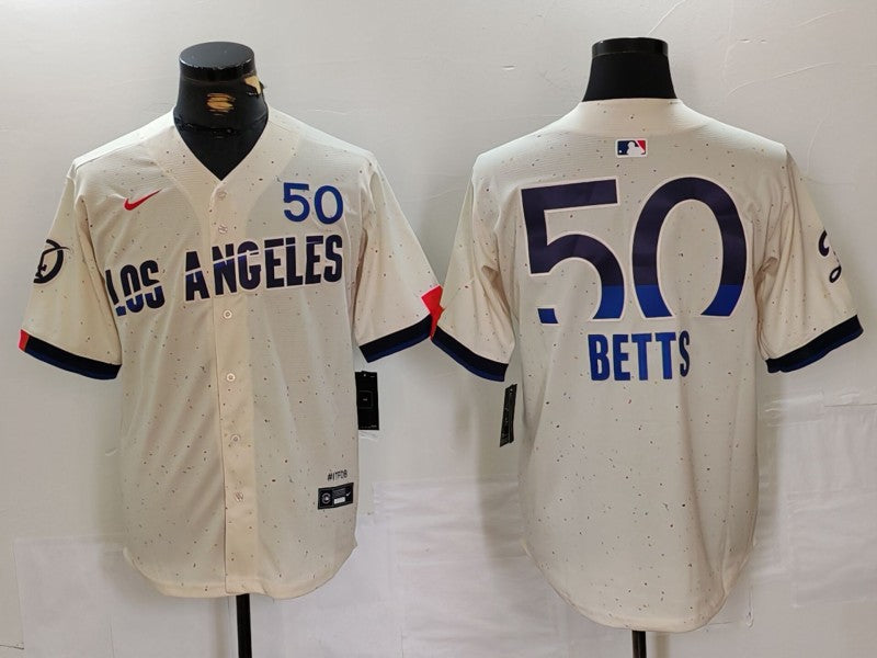 Men's Los Angeles Dodgers Mookie Betts Cream 2024 City Connect Replica Player Jersey